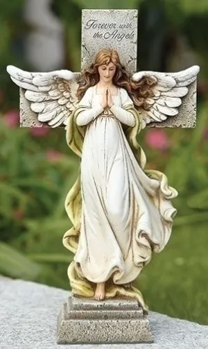 12"H Memorial Angel W/cross Garden Statue