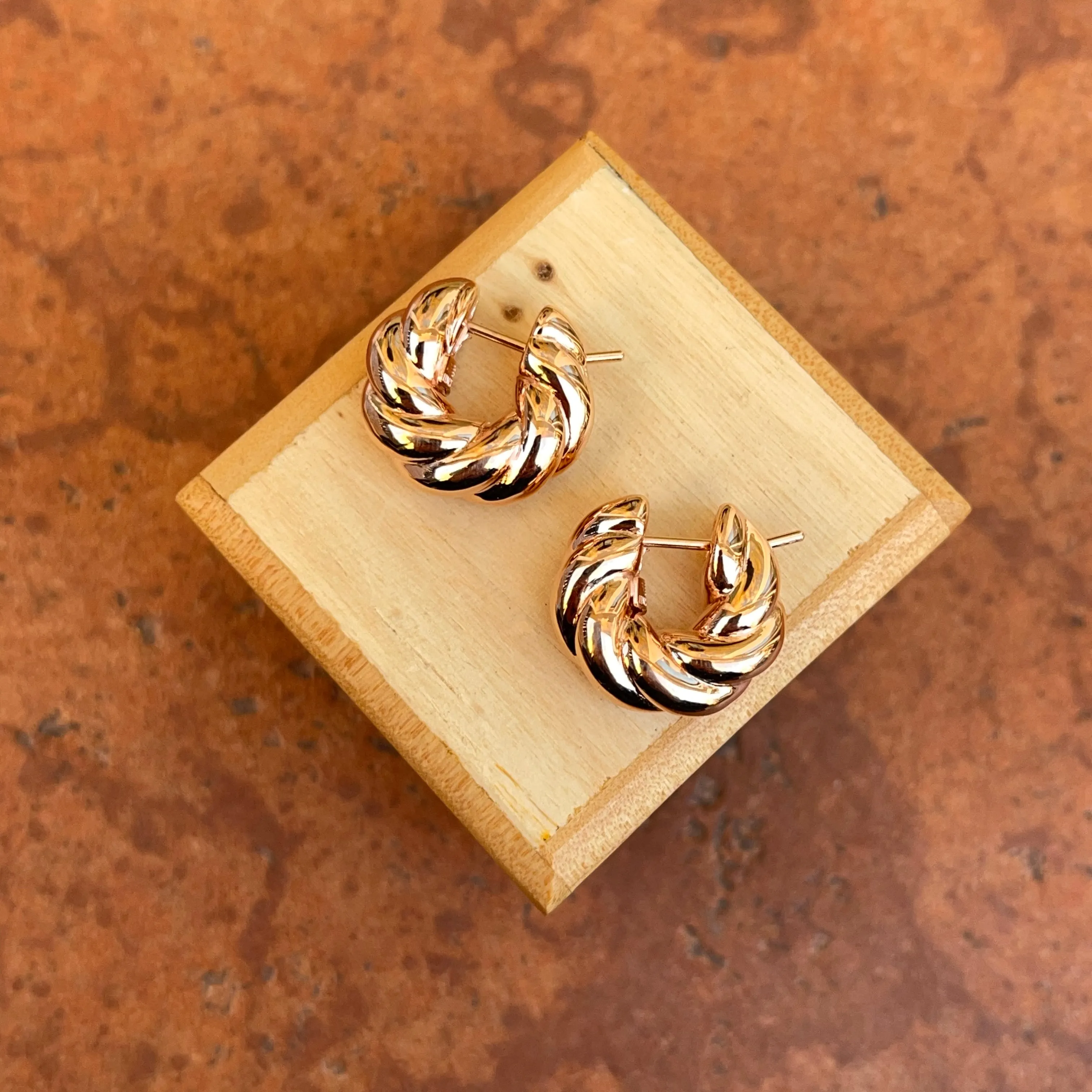 14KT Rose Gold Chunky Twisted Huggie Hoop Earrings 19mm