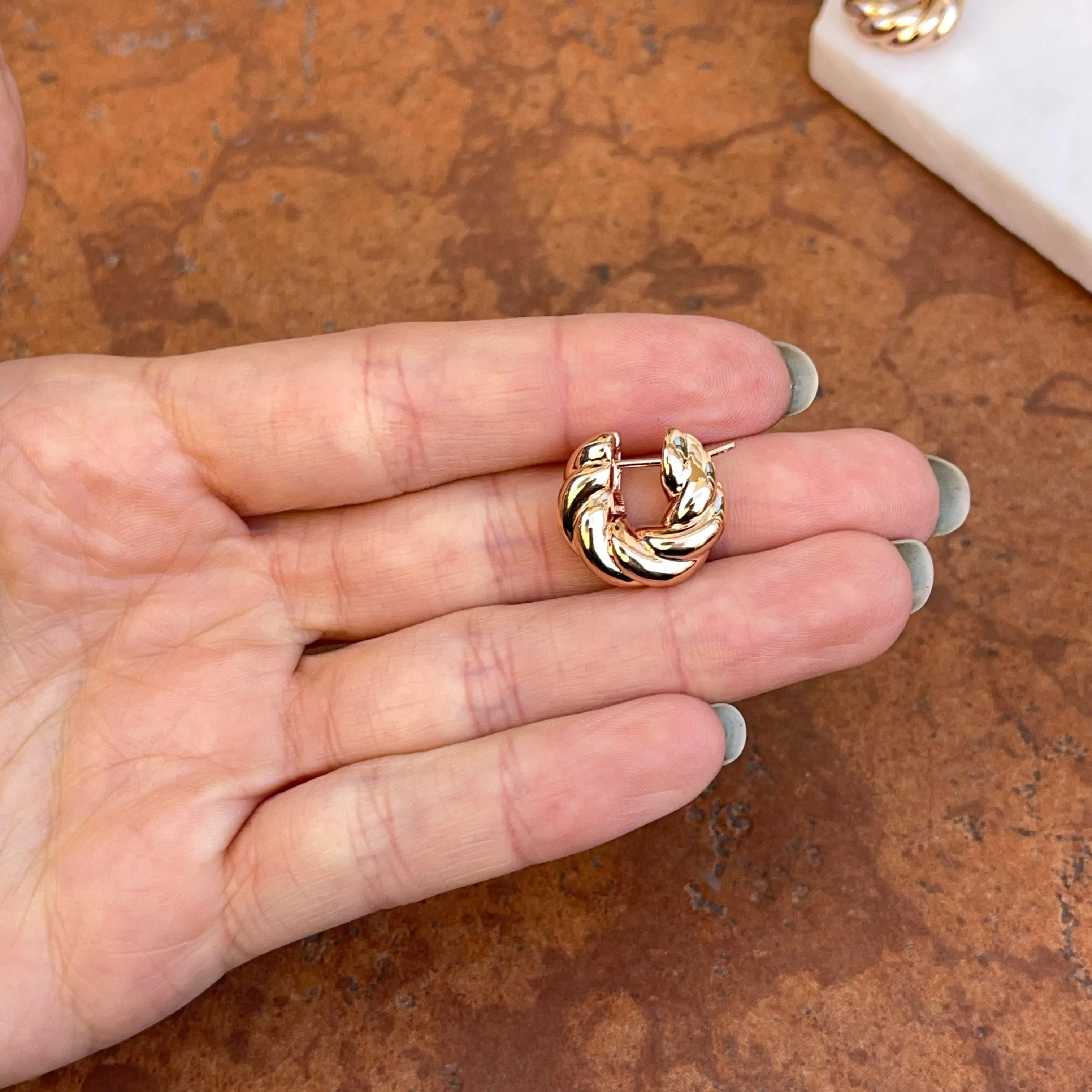 14KT Rose Gold Chunky Twisted Huggie Hoop Earrings 19mm