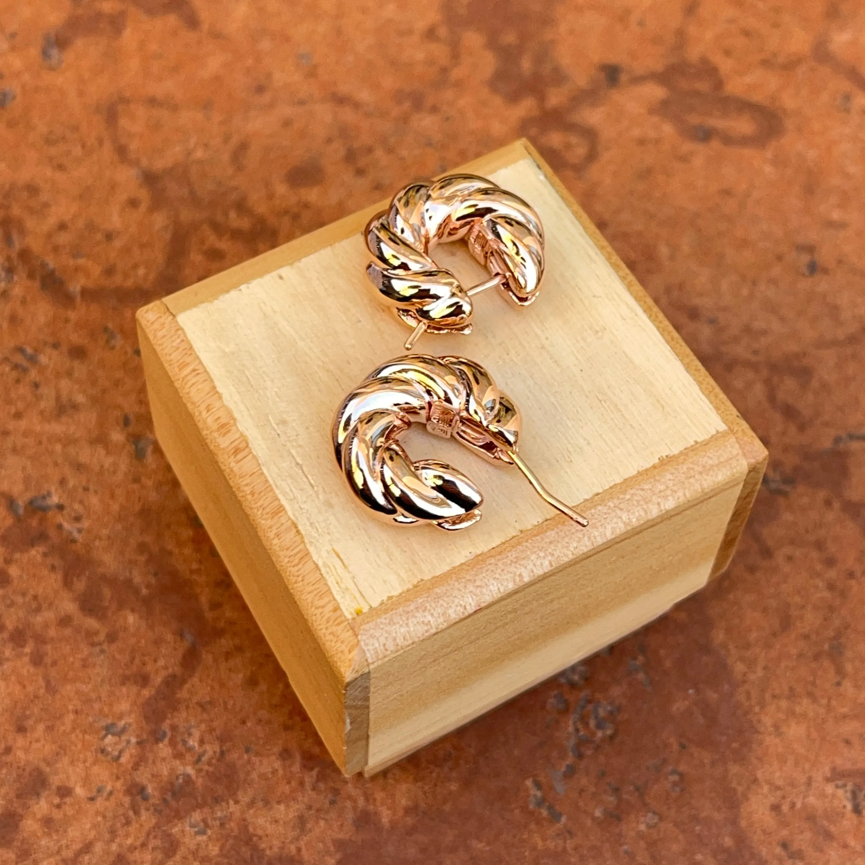 14KT Rose Gold Chunky Twisted Huggie Hoop Earrings 19mm