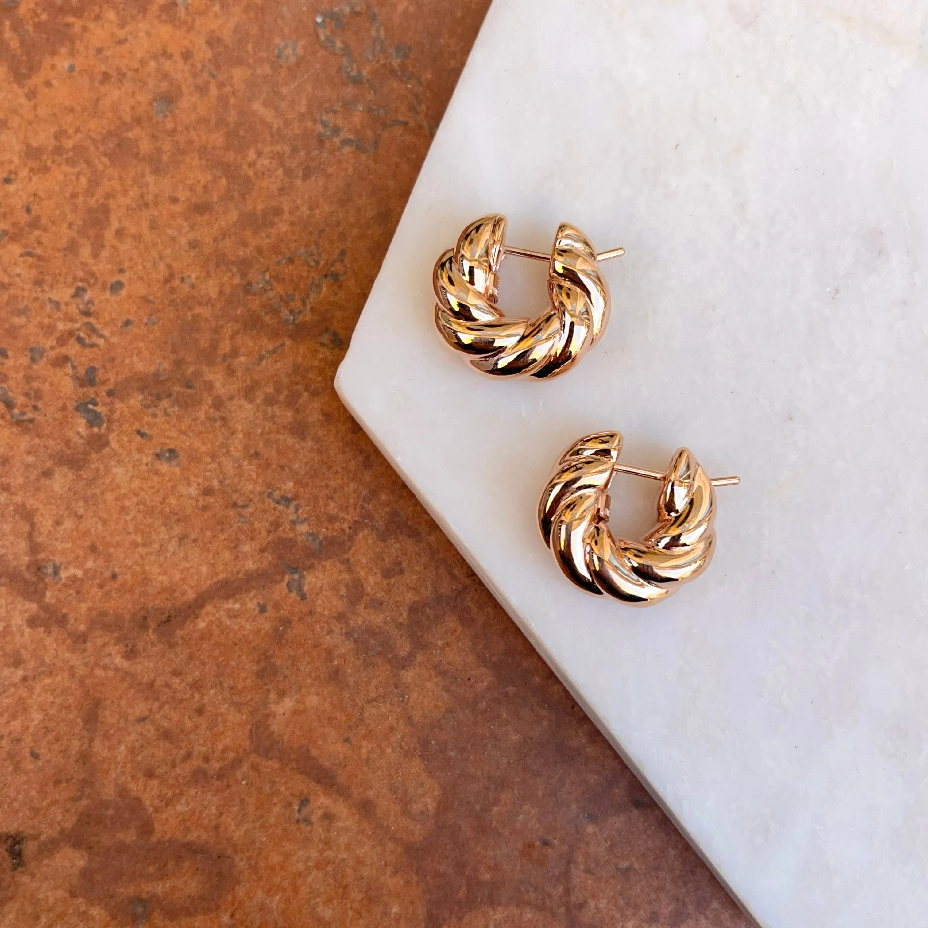 14KT Rose Gold Chunky Twisted Huggie Hoop Earrings 19mm
