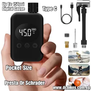 150psi Dcbikes Super Mini Digital Powerful Presta Schrader Pocket Size Portable 500mah Rechargeable Battery Type C Electric Air Pump 144g