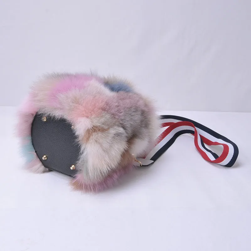 2022 New Women's Fashion Fox Fur Bucket Bag Lovely Mixed Color Crossbody Shoulder Bags Ladies Totes Bags 8811