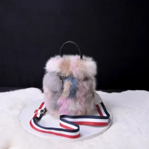 2022 New Women's Fashion Fox Fur Bucket Bag Lovely Mixed Color Crossbody Shoulder Bags Ladies Totes Bags 8811