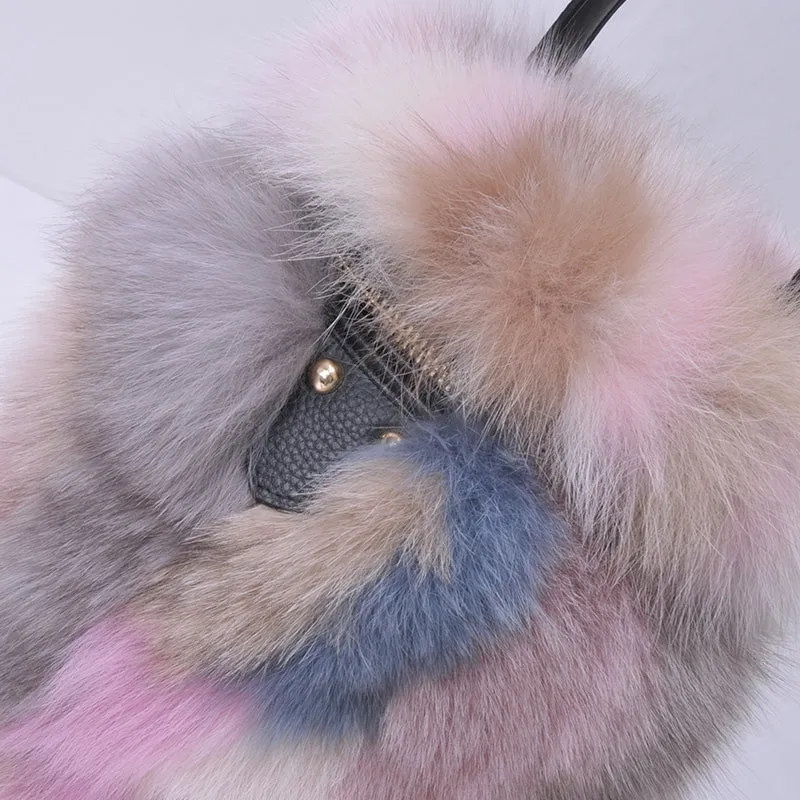 2022 New Women's Fashion Fox Fur Bucket Bag Lovely Mixed Color Crossbody Shoulder Bags Ladies Totes Bags 8811