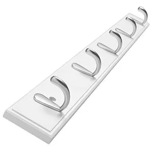 24-Inch Wall-Mounted Heavy Duty Coat Hooks, Natural Bamboo Wall Coat Rack, Towel Bag Key Holder Hanger Hook Rack For Entryway Bathroom (5 Hooks, White)