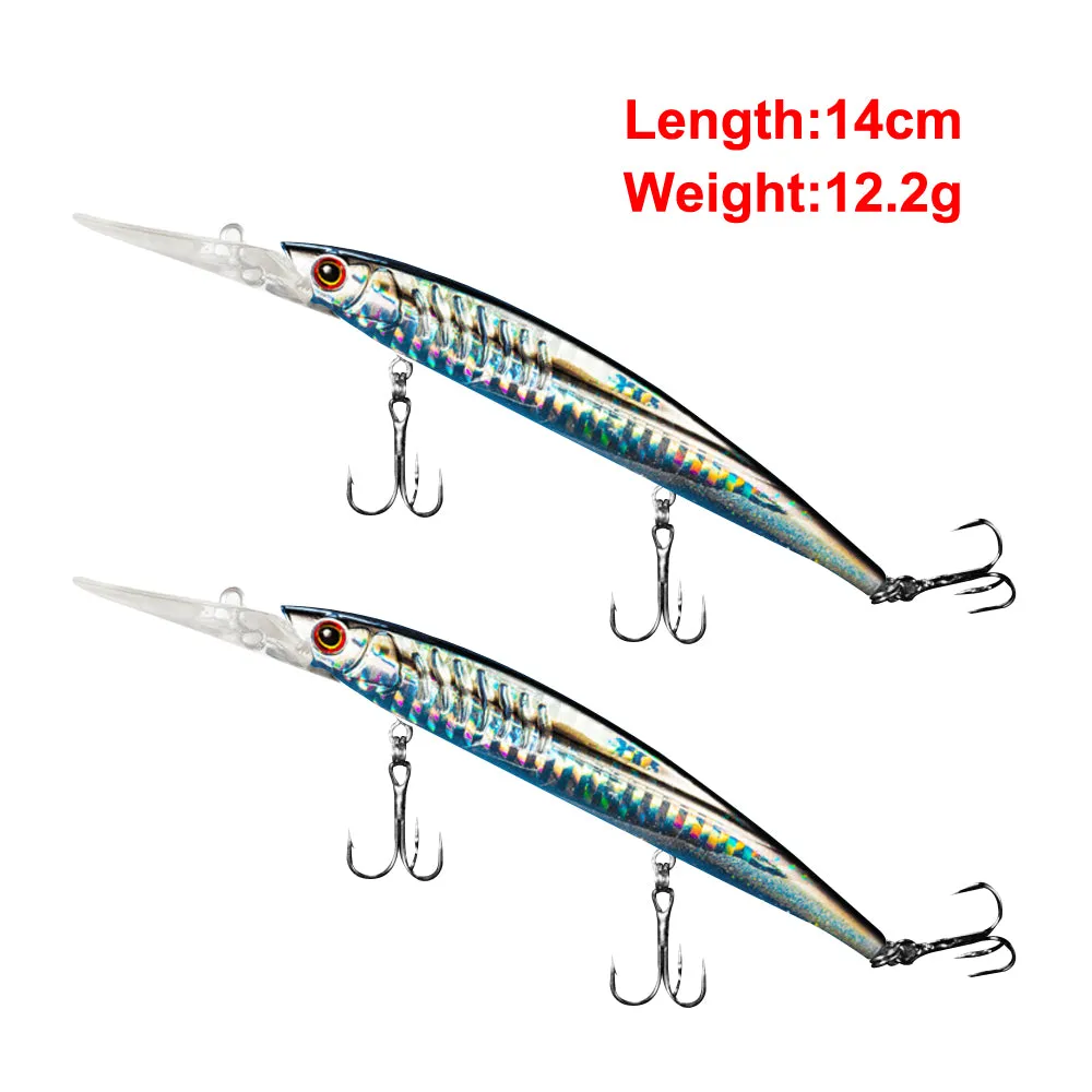 2x Quality Minnow Lure Fishing Hook Tackle 14cm/12g