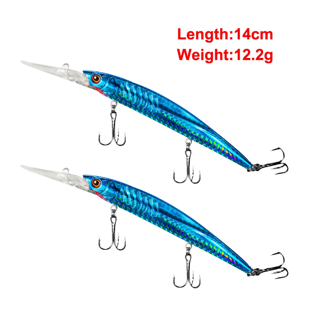 2x Quality Minnow Lure Fishing Hook Tackle 14cm/12g