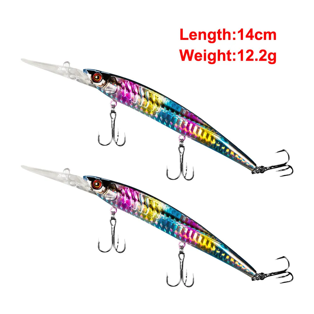 2x Quality Minnow Lure Fishing Hook Tackle 14cm/12g