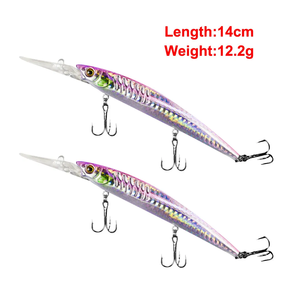 2x Quality Minnow Lure Fishing Hook Tackle 14cm/12g