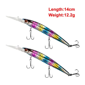 2x Quality Minnow Lure Fishing Hook Tackle 14cm/12g