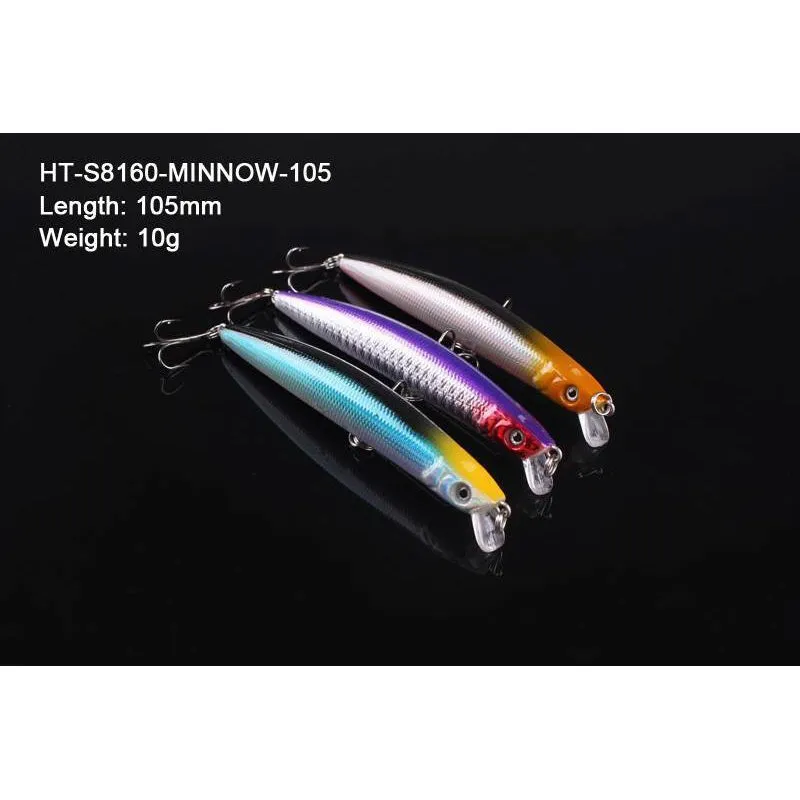 3 x Quality Minnow Lure Fishing Tackle 105mm