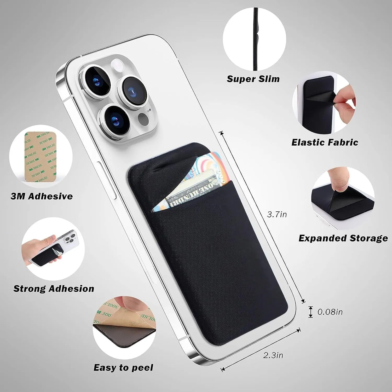 3Pack Cell Phone Card Holder Pocket for Back of Phone
