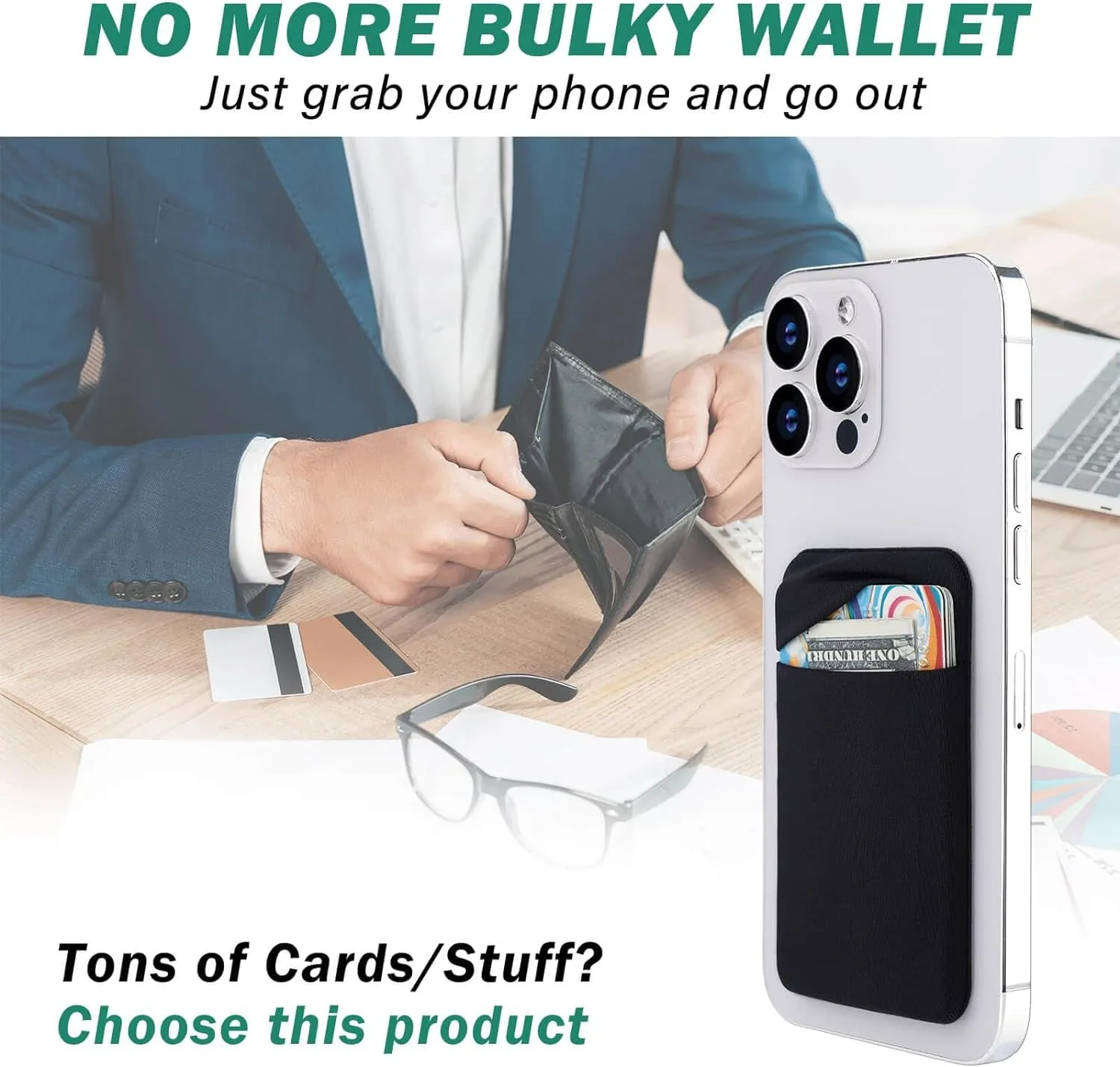 3Pack Cell Phone Card Holder Pocket for Back of Phone
