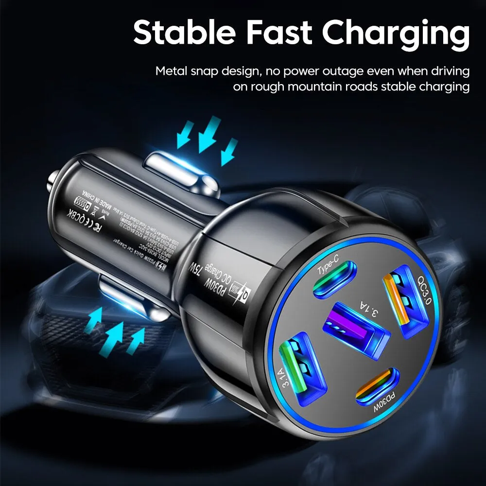 5 Ports 75W USB Car Charger
