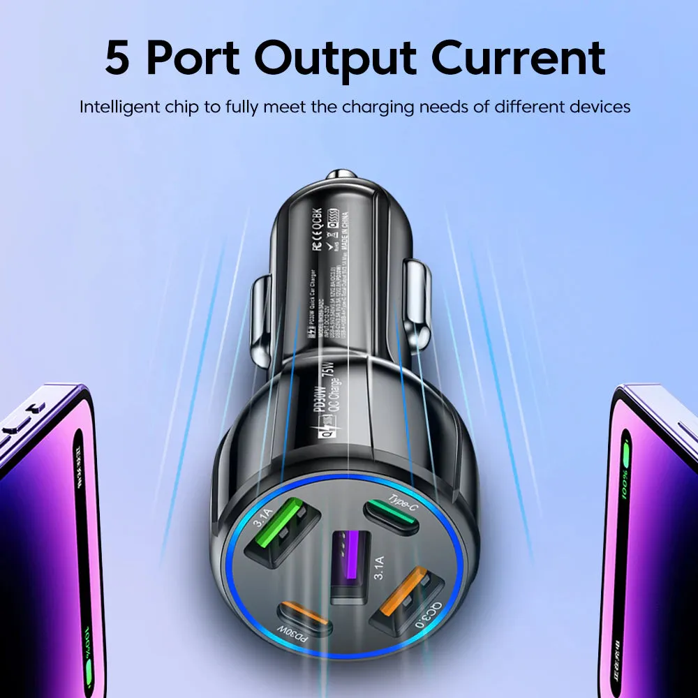 5 Ports 75W USB Car Charger