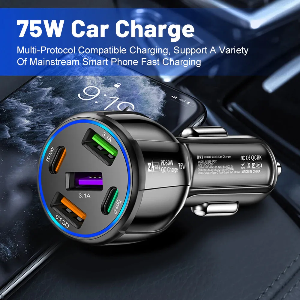5 Ports 75W USB Car Charger
