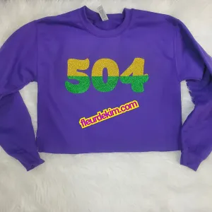 504 Mardi Gras oversized fleece crop top purple