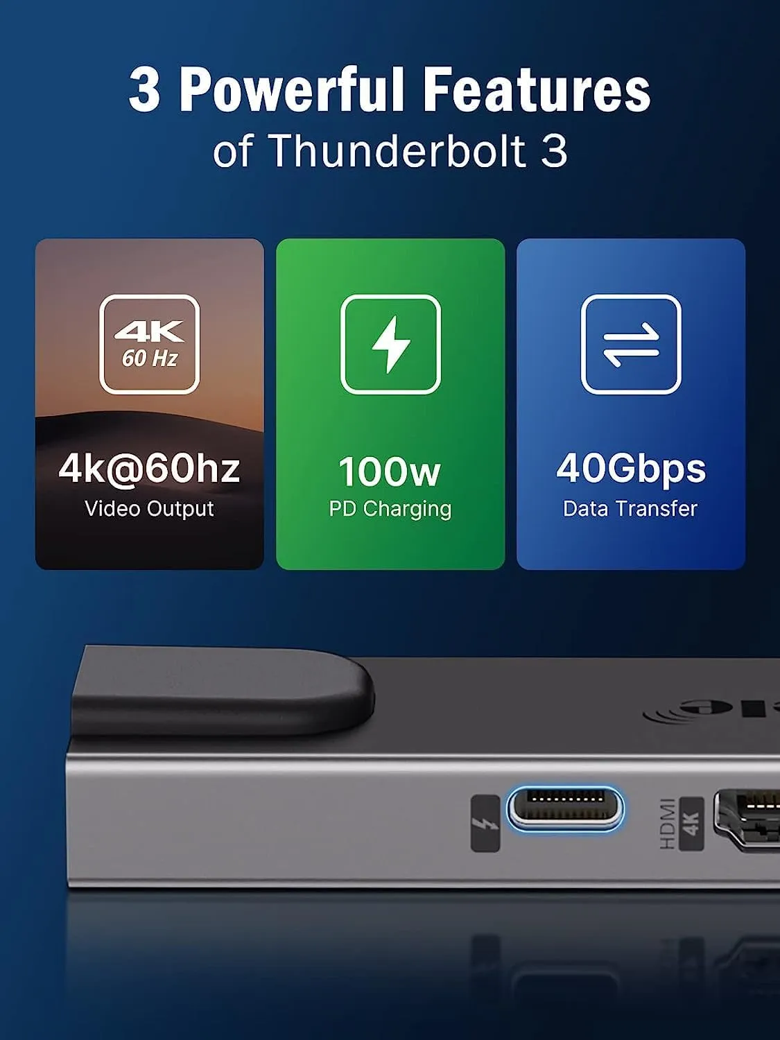 ‘7 in 2’ MacBook Pro/ Air USB-C Hub - with 4K@60Hz HDMI; 100W PD Thunderbolt 3; 1000M RJ45 Ethernet; 2 USB 3.0 ports; SD/TF 3.0 Card Reader - By Lemorele