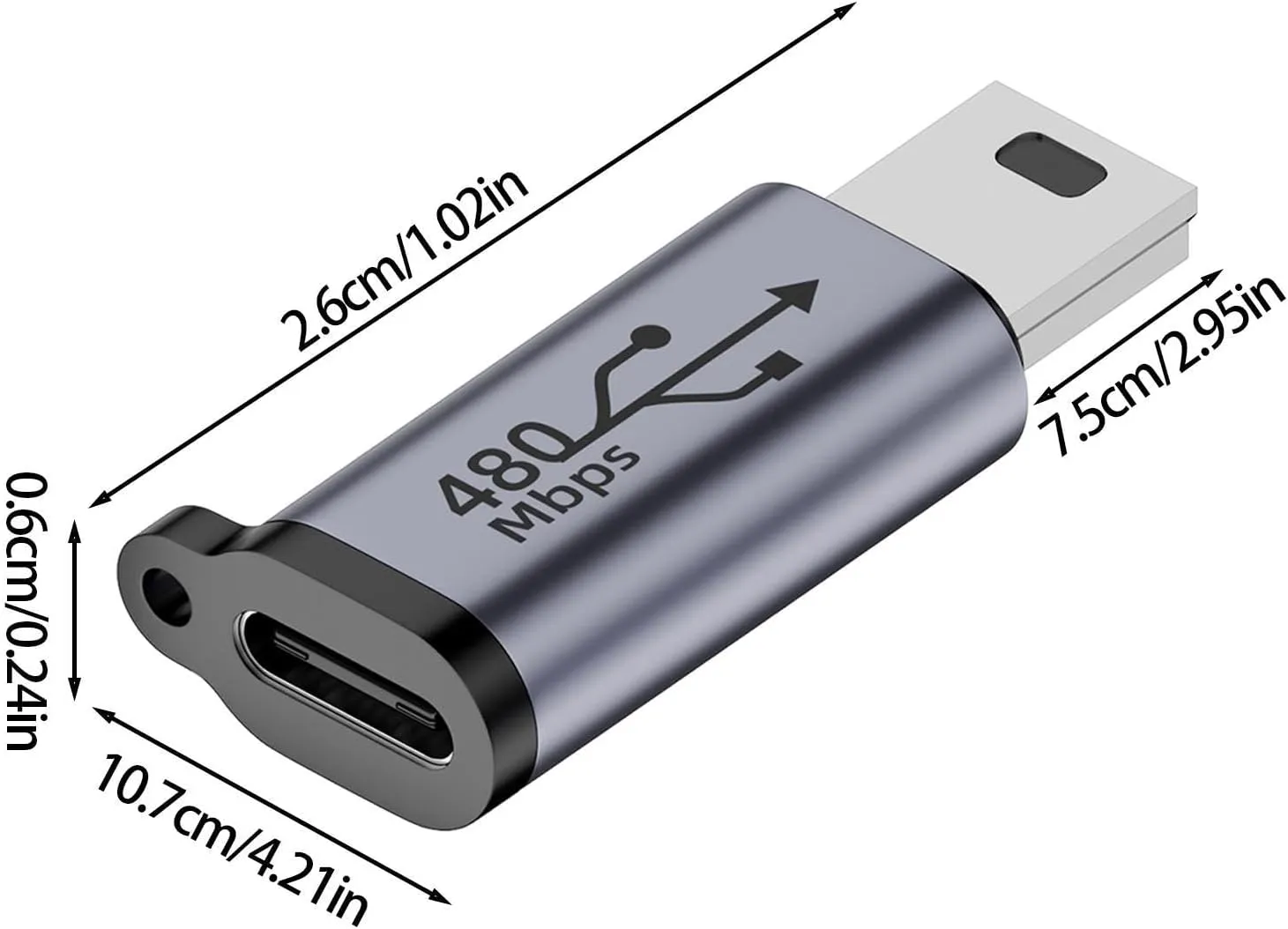 Adapter Kabla USB-C do Mini USB - 480Mbps 18W v5