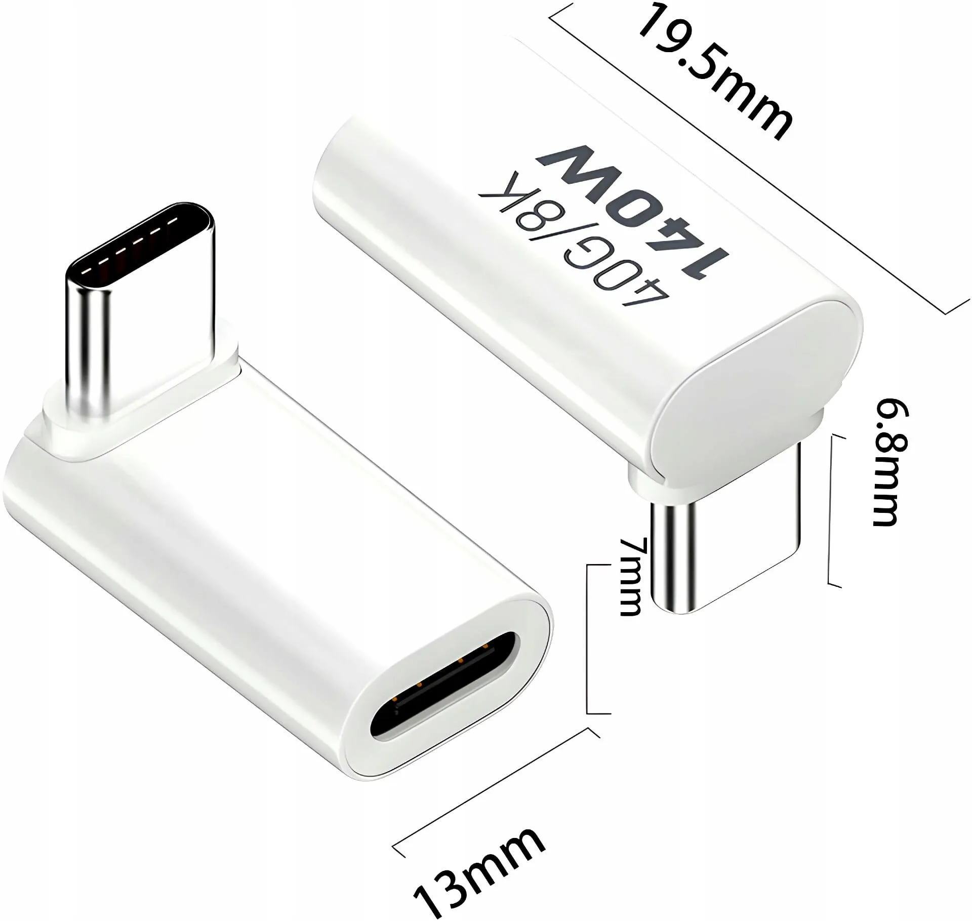 Adapter Kątowy Phoneo® - Żeńskie USB-C do Męskie USB-C - 40GBPS/8K 140W - Biały W2