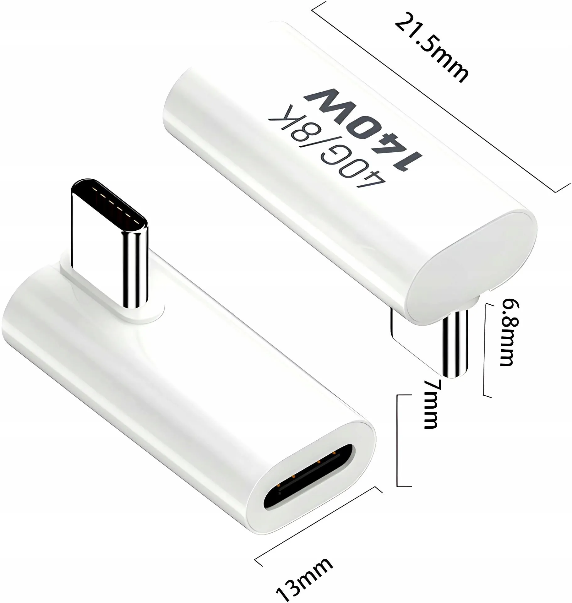 Adapter Kątowy Phoneo® - Żeńskie USB-C do Męskie USB-C - 40GBPS/8K 140W - Biały W5
