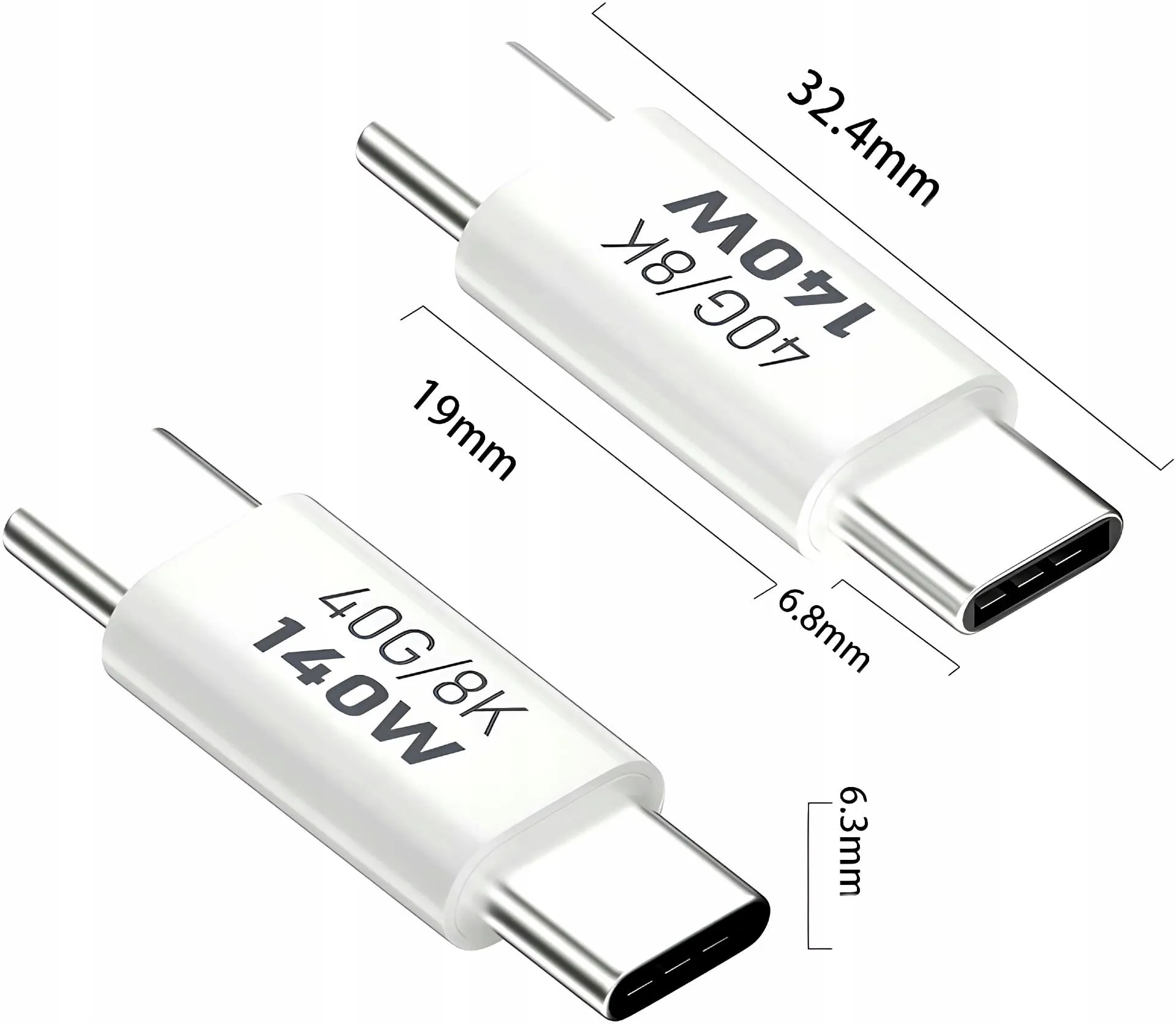 Adapter Kątowy Phoneo® - Żeńskie USB-C do Męskie USB-C - 40GBPS/8K 140W - Biały W6