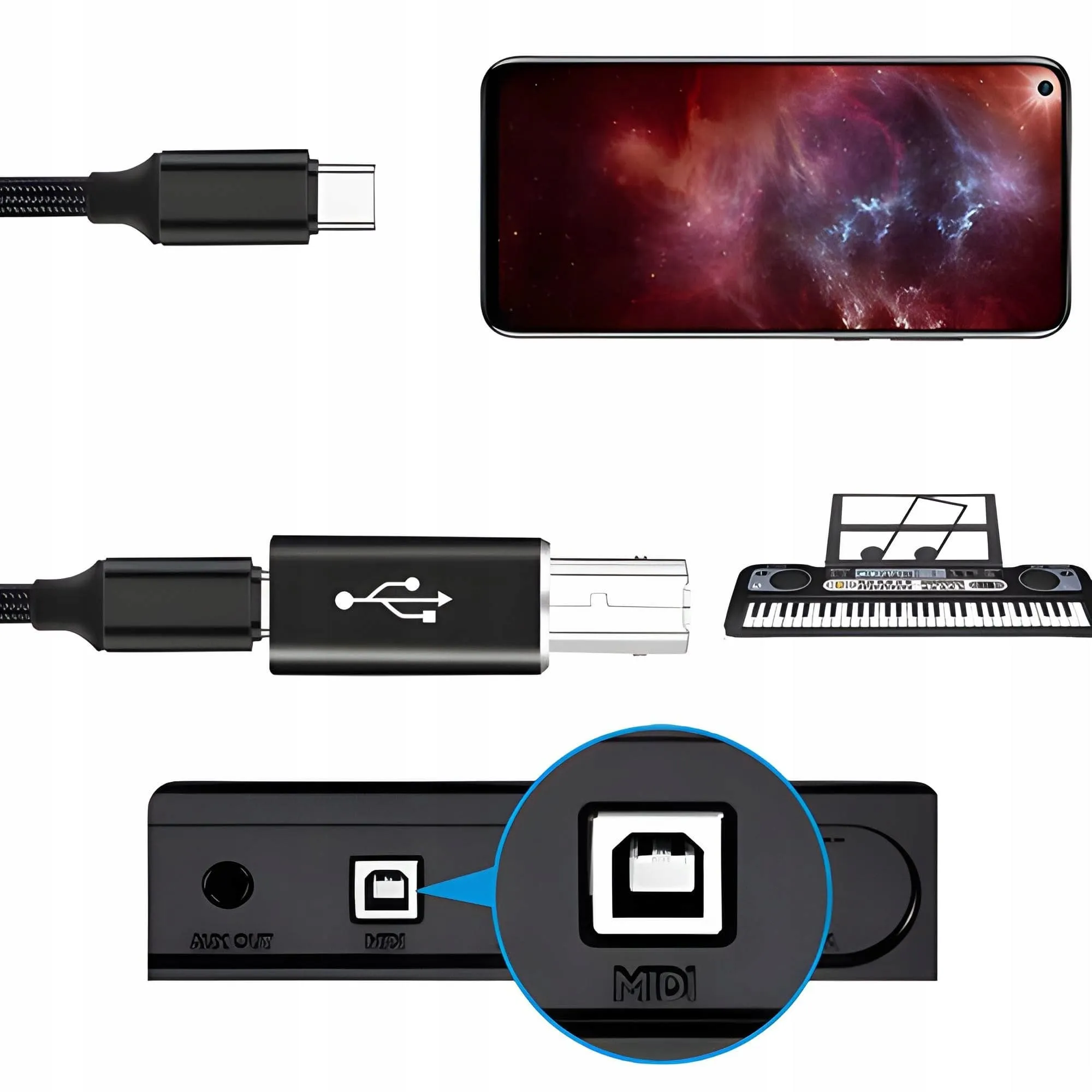 Adapter Prosty do Drukarki, Faksu, Skanera - USB-C do USB-B - Srebrny