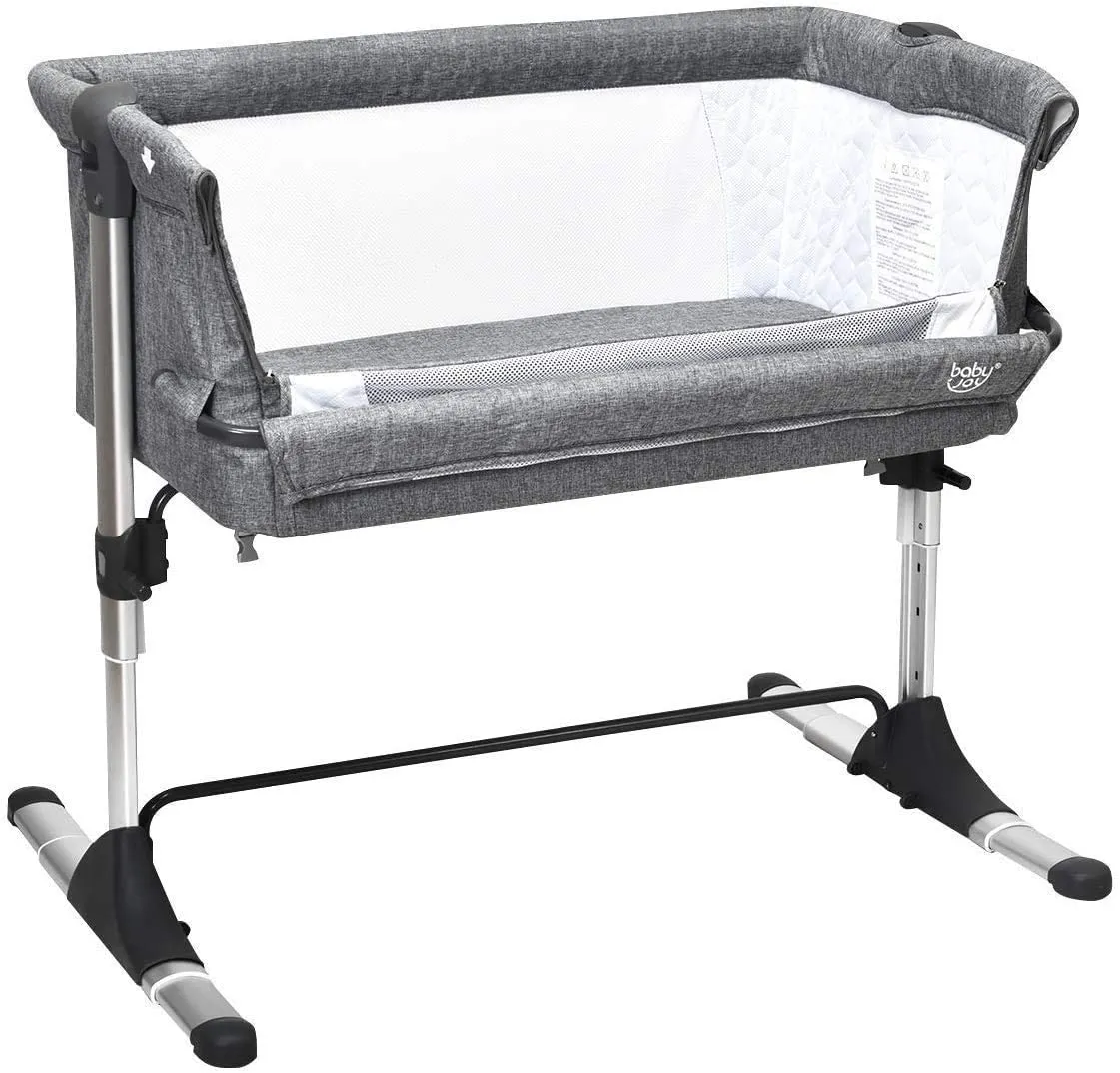 Adjustable Height | Next-to-Me Baby Crib  | Travel Cot with Mattress | Warm Grey