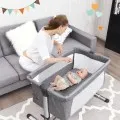 Adjustable Height | Next-to-Me Baby Crib  | Travel Cot with Mattress | Warm Grey