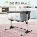 Adjustable Height | Next-to-Me Baby Crib  | Travel Cot with Mattress | Warm Grey