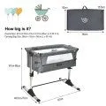 Adjustable Height | Next-to-Me Baby Crib  | Travel Cot with Mattress | Warm Grey