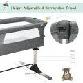 Adjustable Height | Next-to-Me Baby Crib  | Travel Cot with Mattress | Warm Grey