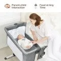 Adjustable Height | Next-to-Me Baby Crib  | Travel Cot with Mattress | Warm Grey