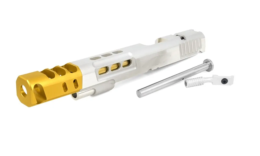 Airsoft Masterpiece DVC 7″ Aluminum Open Slide Kit for Hi-CAPA (Silver Slide & Gold Comp)