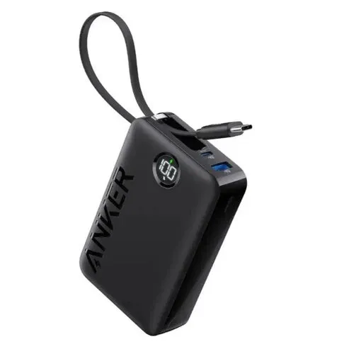 Anker Power Bank (20,000mAh, 22.5W, Built-In USB-C Cable) -Black