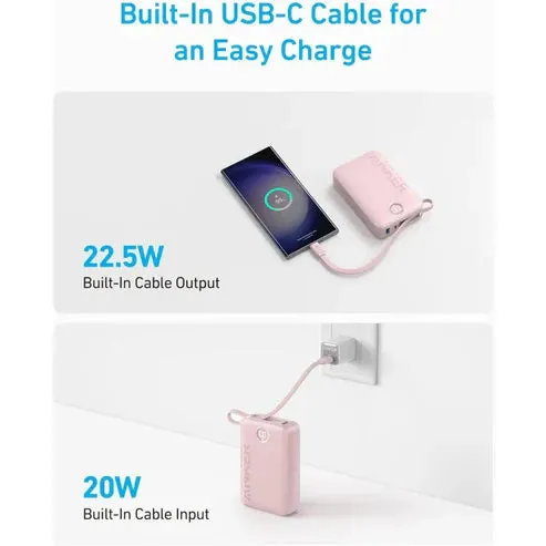 Anker Power Bank (20,000mAh, 22.5W, Built-In USB-C Cable) -Black