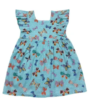 Aqua Butterfly Girls Ruffle Dress