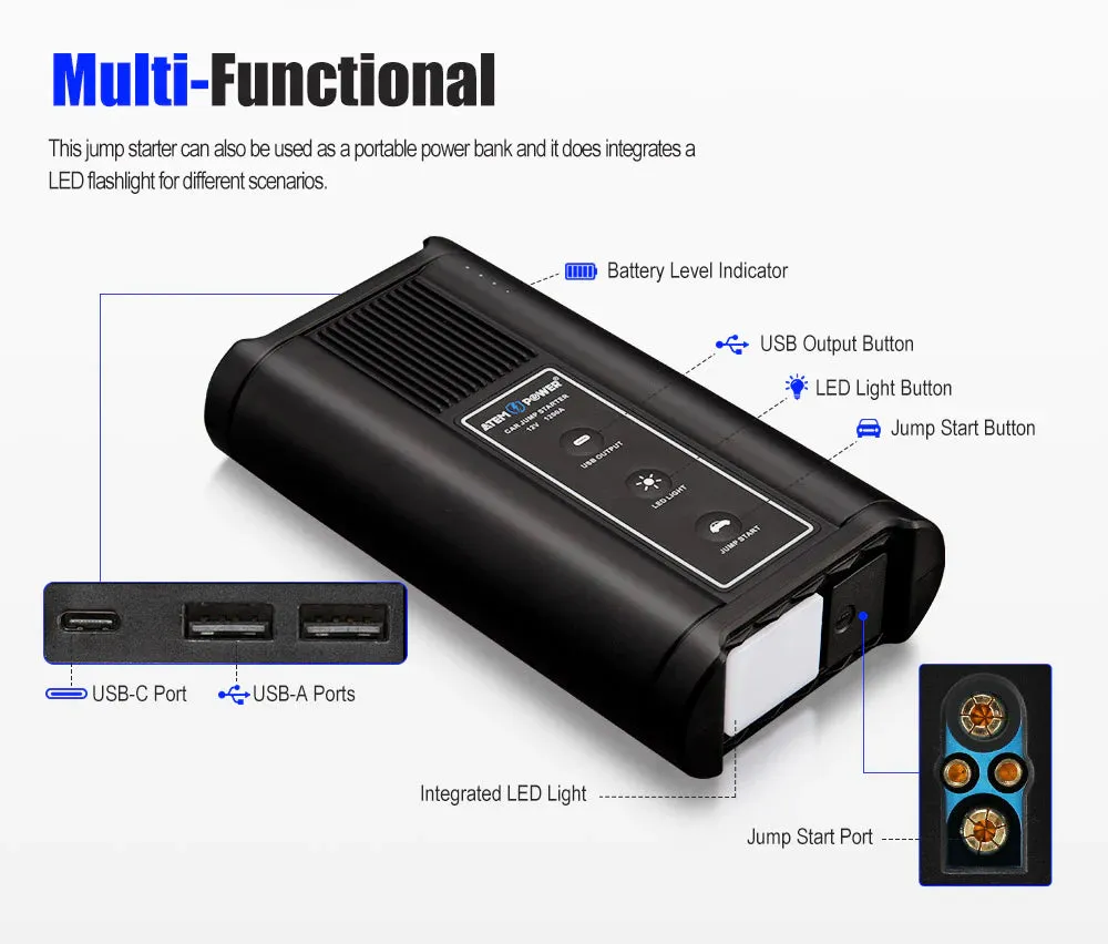 ATEM POWER 12V Jump Starter Battery 1000A