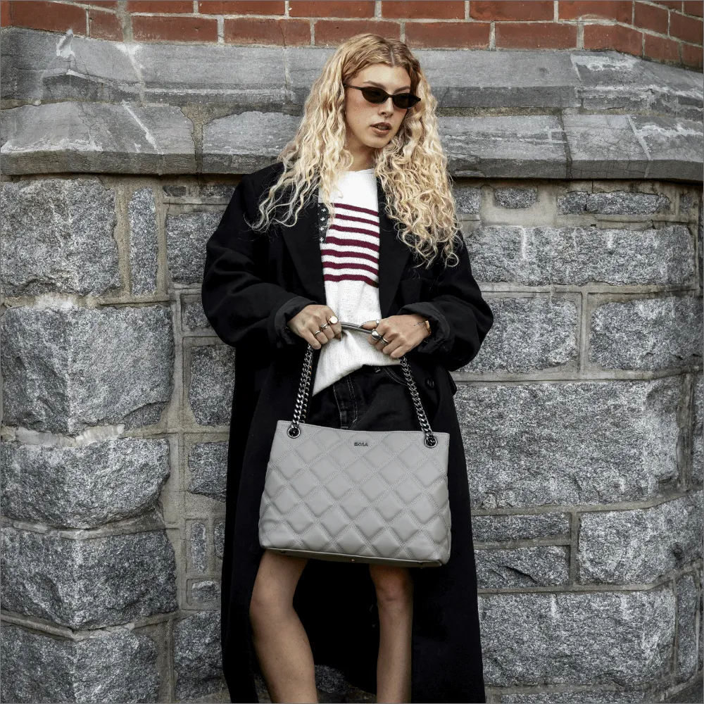 August Vegan Leather Tote Bag | Stone Grey