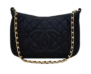 Authentic Chanel Black Caviar Quilted GST Camera Style Handbag