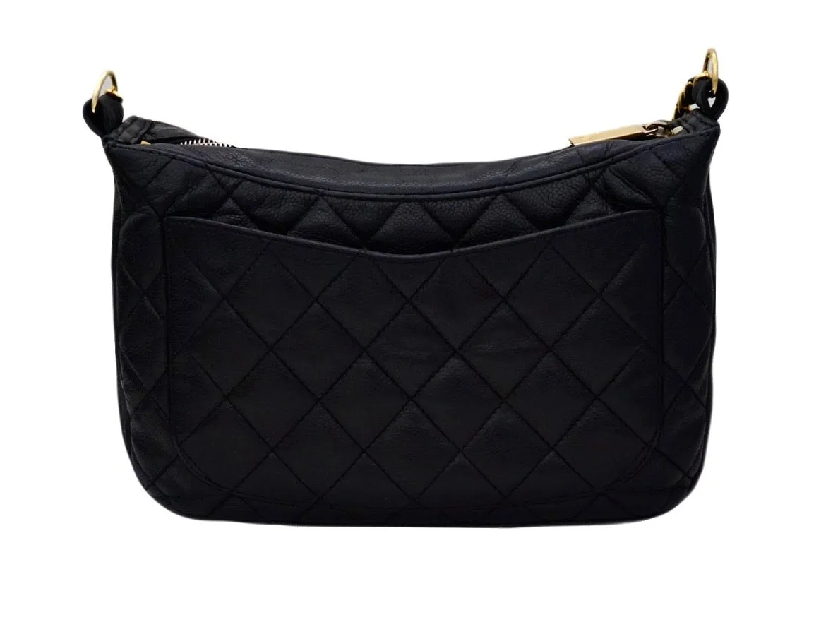 Authentic Chanel Black Caviar Quilted GST Camera Style Handbag