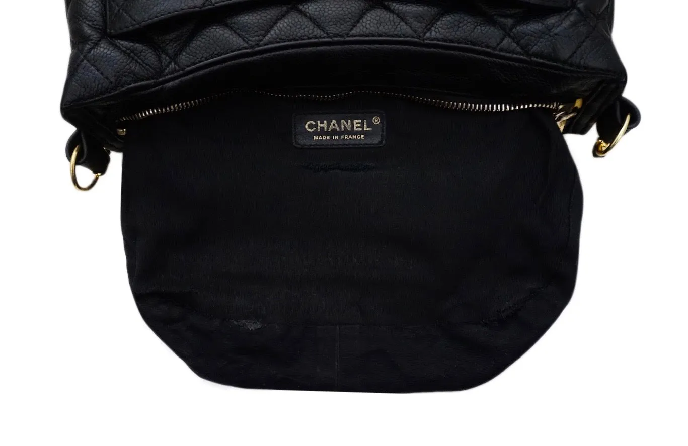 Authentic Chanel Black Caviar Quilted GST Camera Style Handbag