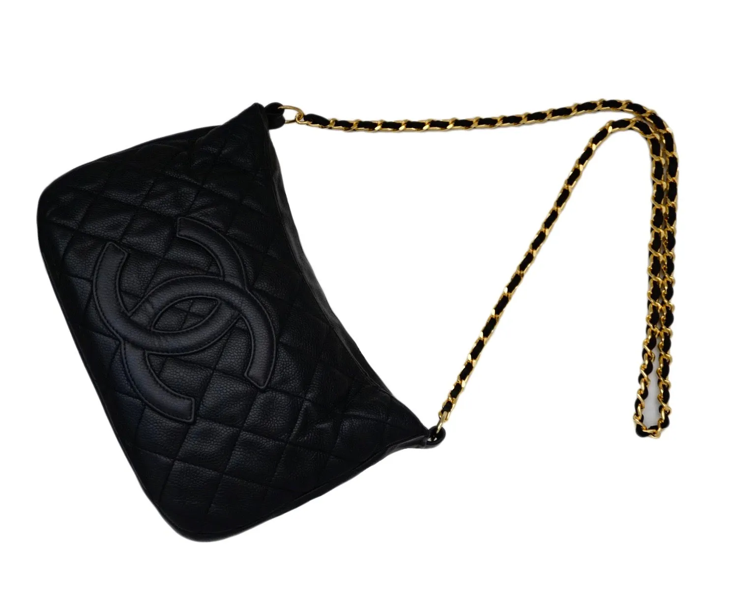 Authentic Chanel Black Caviar Quilted GST Camera Style Handbag