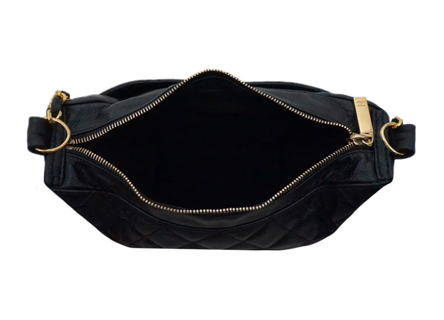 Authentic Chanel Black Caviar Quilted GST Camera Style Handbag