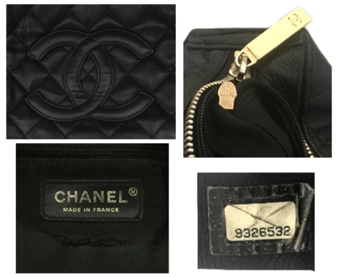 Authentic Chanel Black Caviar Quilted GST Camera Style Handbag