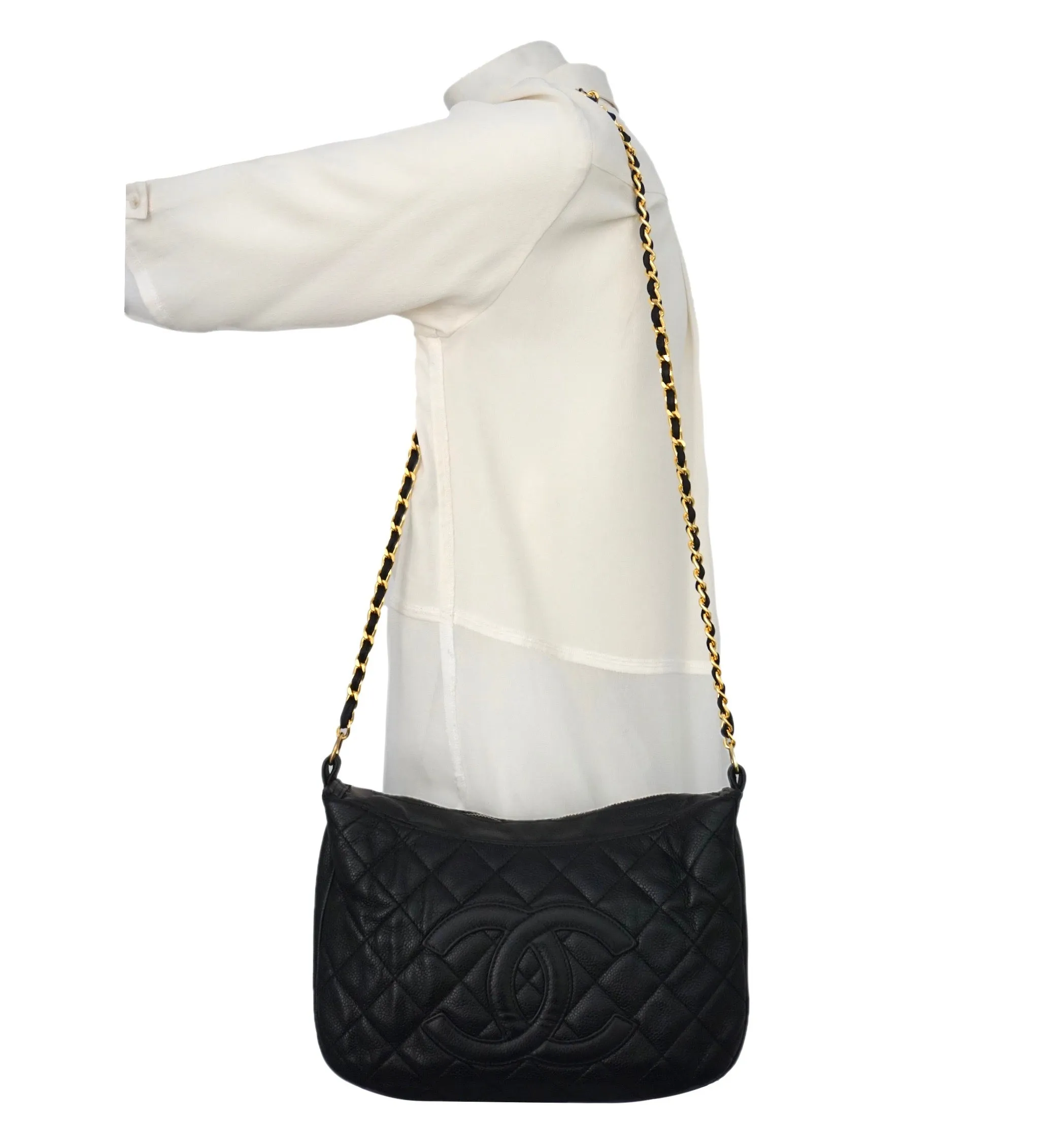 Authentic Chanel Black Caviar Quilted GST Camera Style Handbag