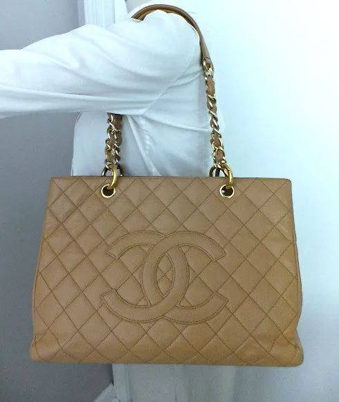 Authentic Chanel Caviar Tan Grand Shopper Tote (GST)