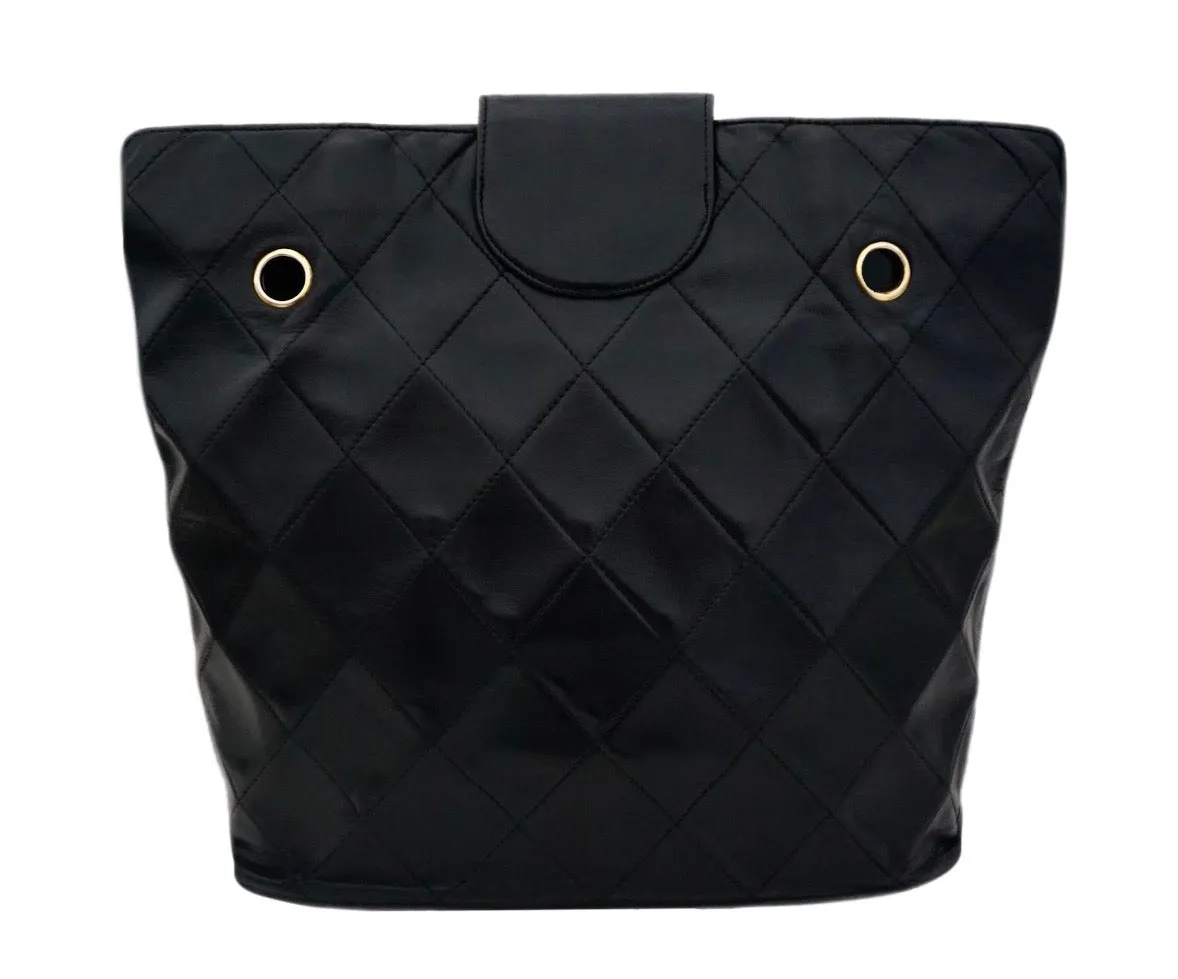 Authentic Chanel Vintage Black Quilted Lambskin Tote