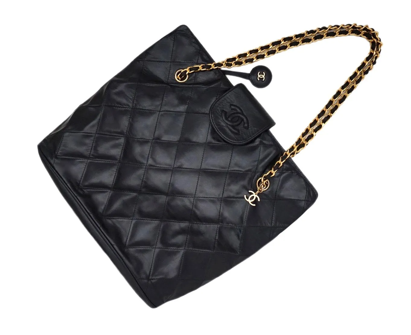 Authentic Chanel Vintage Black Quilted Lambskin Tote